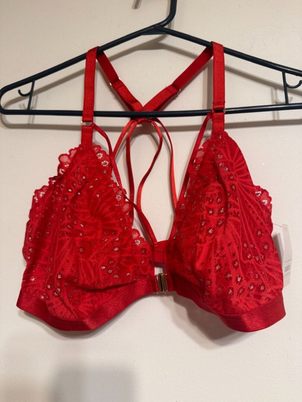 Auden Womens Red Lace Bralette W/Adjustable Straps & Front Closure - XL - 2Pack